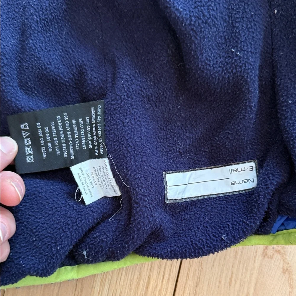 SNOZU Toddler Blue & Neon Green Hood Puffer Fleece Lined Jacket with Double Zip